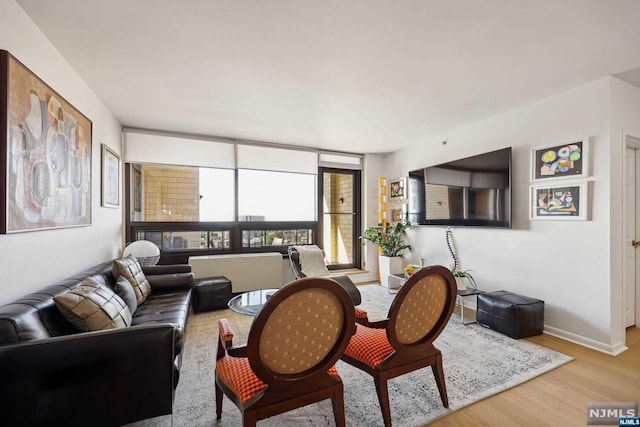 living room with light hardwood / wood-style flooring