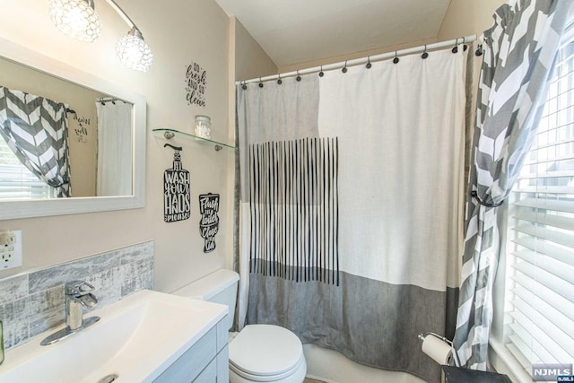 bathroom featuring vanity, toilet, and plenty of natural light