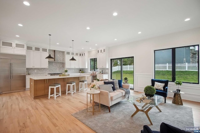 living room featuring light wood-type flooring