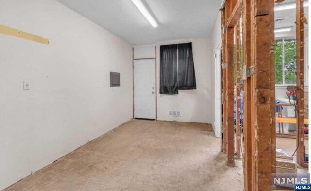 empty room featuring carpet and electric panel