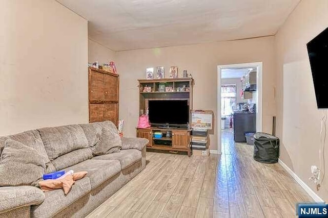 living room with light hardwood / wood-style floors