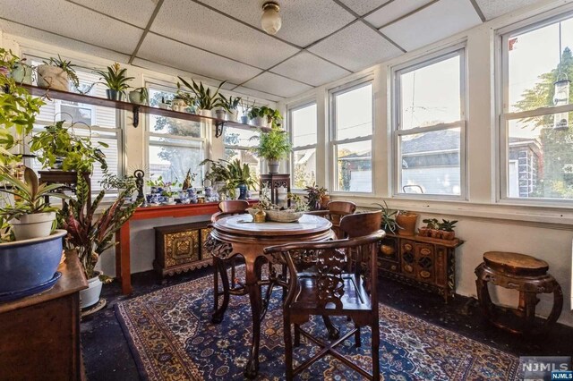 sunroom featuring a paneled ceiling and a healthy amount of sunlight