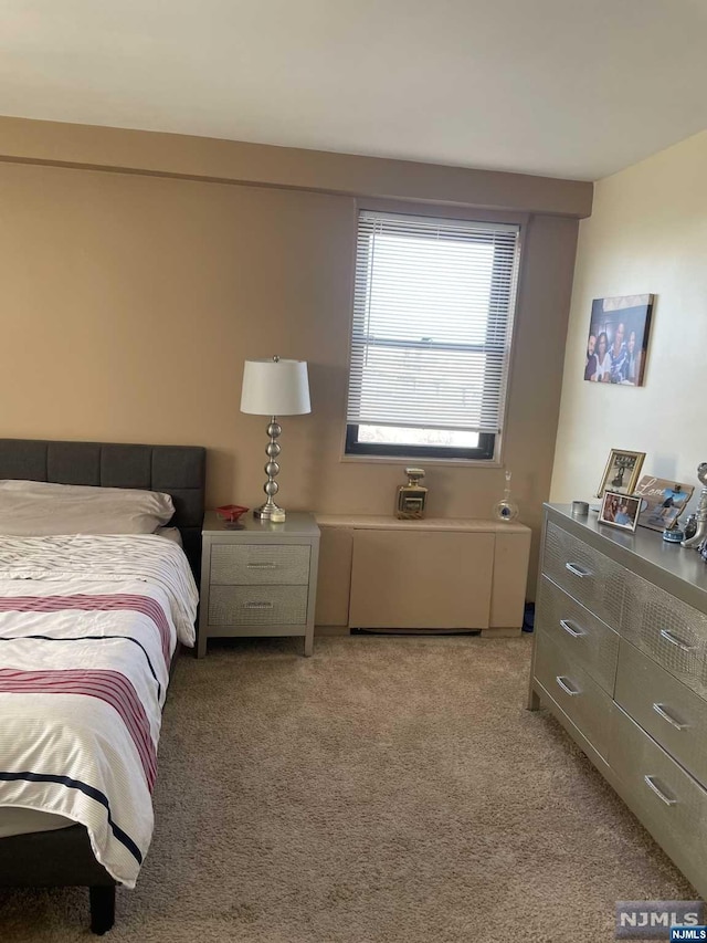 bedroom featuring light colored carpet