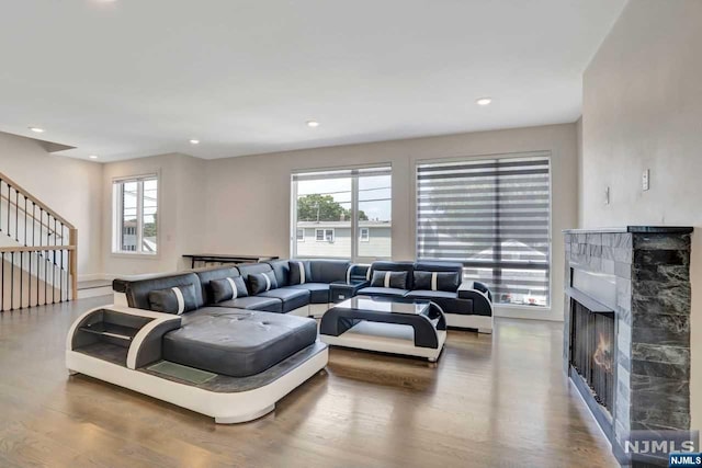 living room with hardwood / wood-style flooring