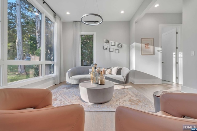 living room with light hardwood / wood-style flooring