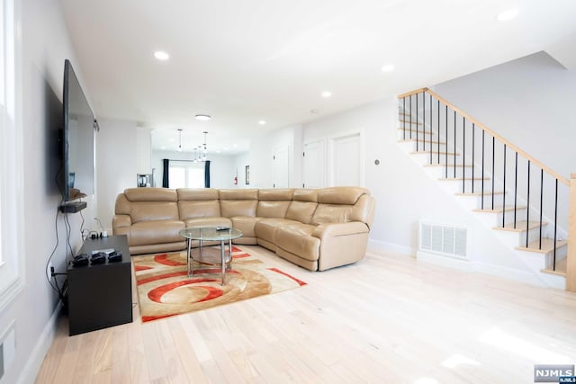 living room featuring light hardwood / wood-style floors