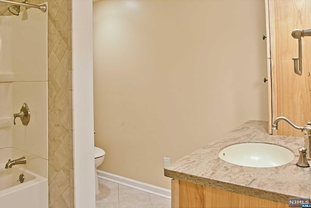 full bathroom with tile patterned flooring, vanity, shower / bathtub combination, and toilet