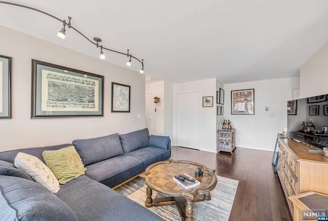 living room with dark wood-type flooring