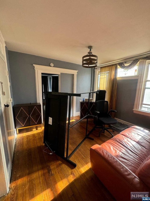 living room with dark wood-type flooring