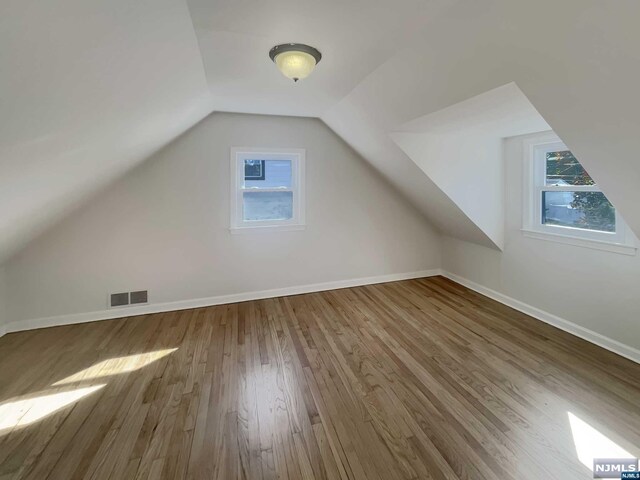 additional living space featuring hardwood / wood-style floors, plenty of natural light, and lofted ceiling