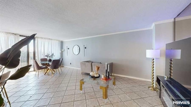 200 Winston Dr Unit 418, Cliffside Park, NJ 07010 - living room with light tile patterned floors, crown molding, and a textured ceiling