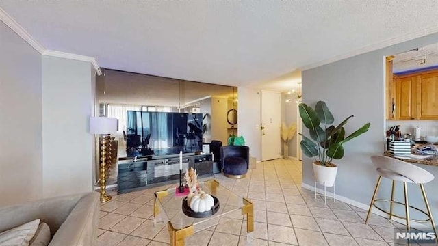 200 Winston Dr Unit 418, Cliffside Park, NJ 07010 - living area with light tile patterned floors and crown molding