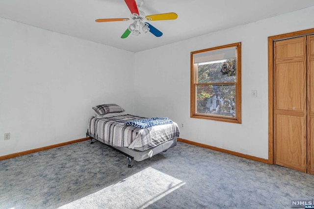 bedroom with carpet flooring and ceiling fan