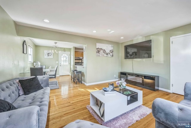 living room featuring light wood-type flooring