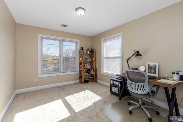 view of carpeted home office