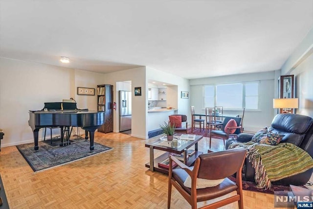 living room with light parquet flooring