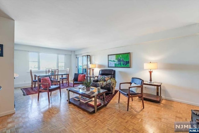 living room with light parquet flooring