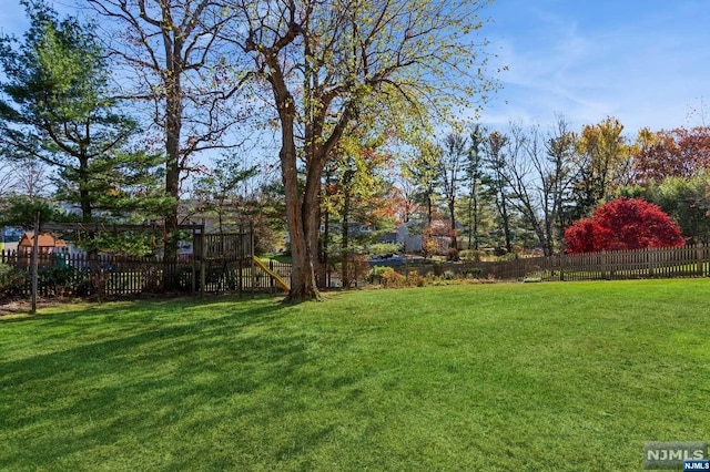 view of yard featuring a playground and fence