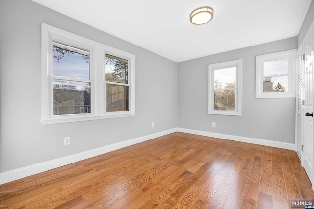 spare room featuring wood-type flooring and plenty of natural light