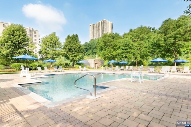 view of pool featuring a patio area