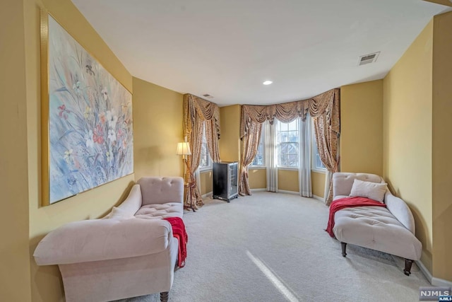 sitting room featuring carpet flooring