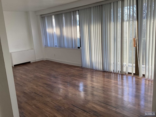 spare room with dark hardwood / wood-style floors and plenty of natural light