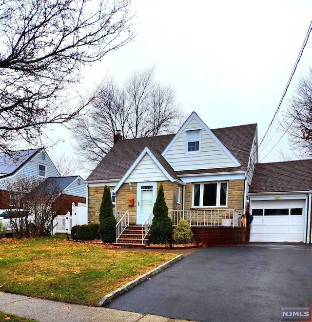 view of front of house with a garage and a front lawn