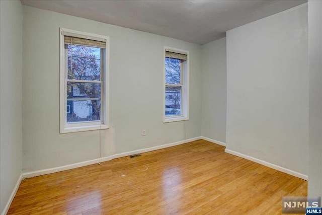 empty room with plenty of natural light and light hardwood / wood-style floors