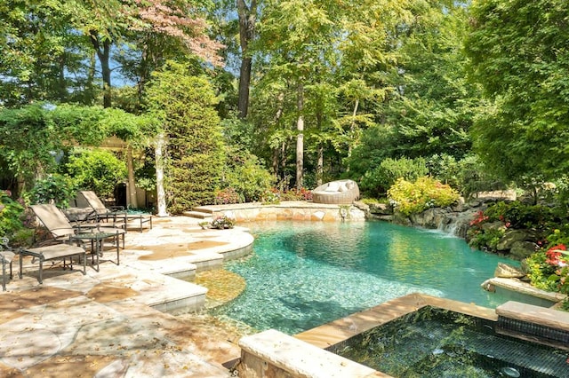 view of swimming pool with a patio