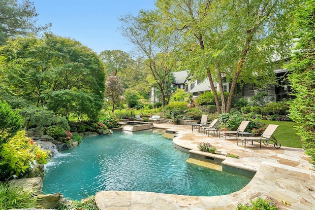 view of swimming pool with a patio area