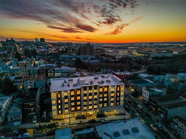 view of aerial view at dusk