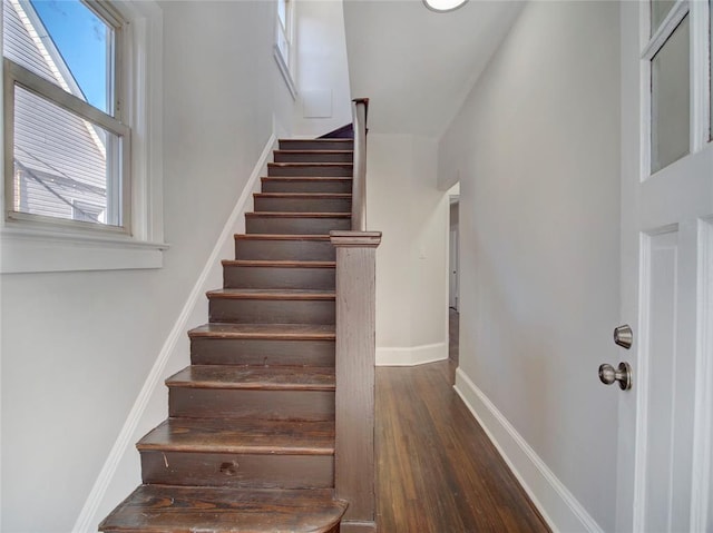 staircase featuring hardwood / wood-style flooring