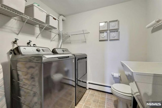 washroom featuring independent washer and dryer and a baseboard radiator