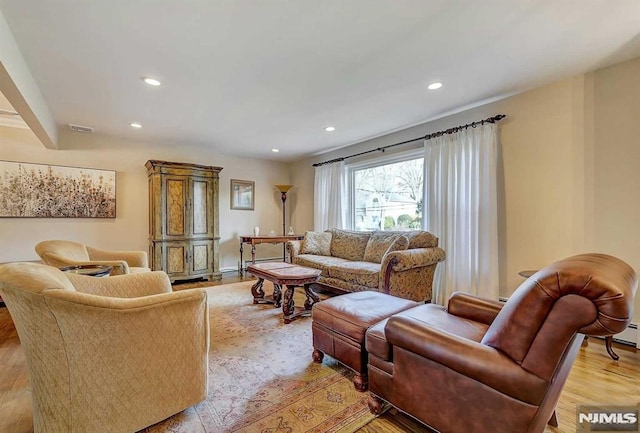 living room with light wood-type flooring