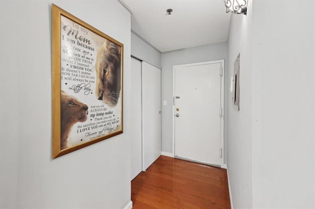 hallway with hardwood / wood-style flooring