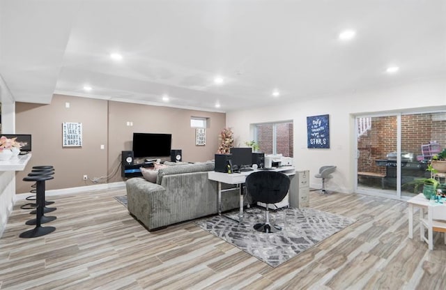 living room featuring light wood-type flooring