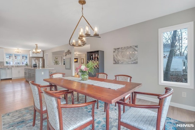 dining room featuring light hardwood / wood-style floors and a healthy amount of sunlight