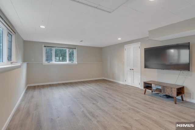 unfurnished living room with light hardwood / wood-style flooring