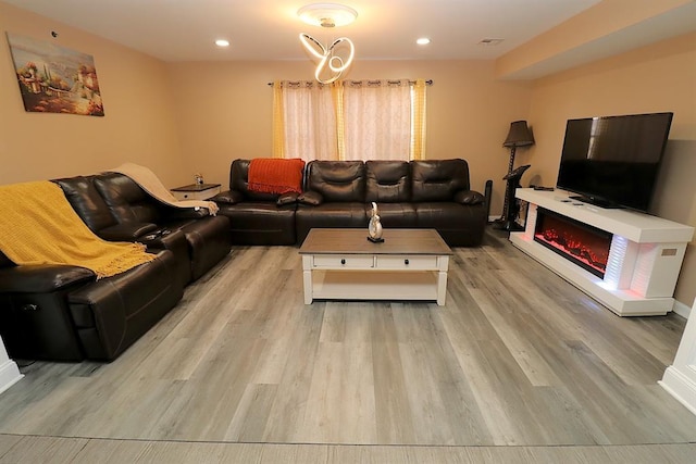 living room with light wood-type flooring