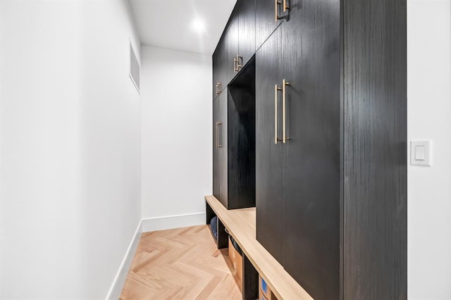 interior space featuring light parquet flooring