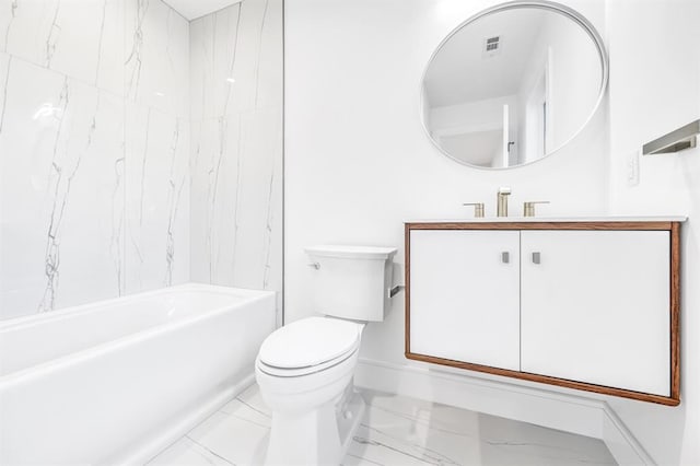 full bathroom featuring vanity, toilet, and tub / shower combination