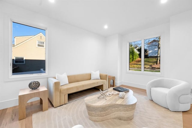 living room featuring light wood-type flooring