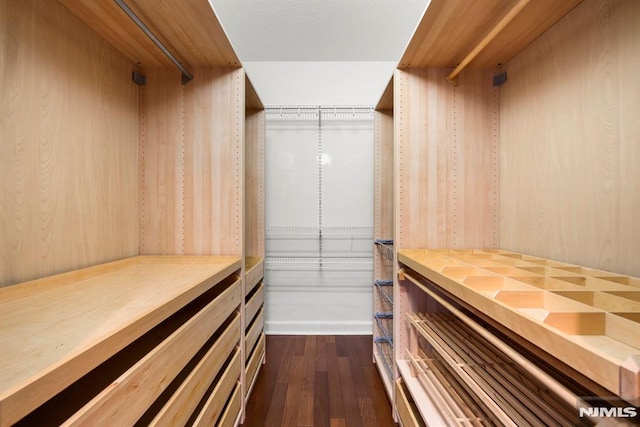 walk in closet featuring dark hardwood / wood-style floors