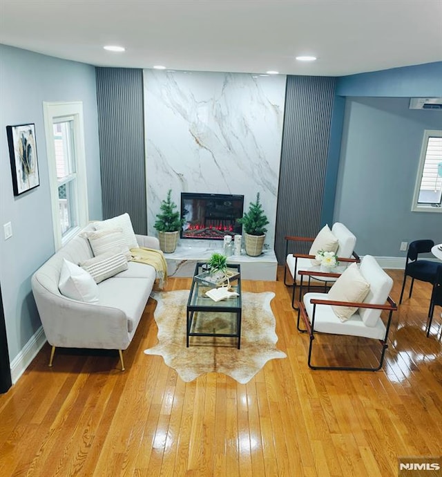 living room featuring a fireplace and hardwood / wood-style floors