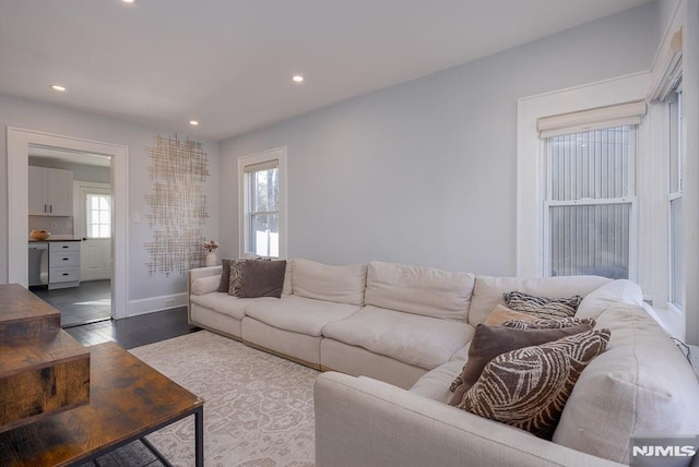 living room with hardwood / wood-style flooring