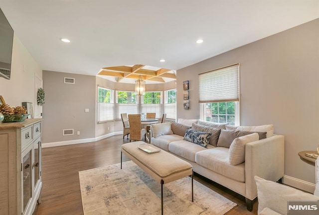 living room featuring dark hardwood / wood-style flooring