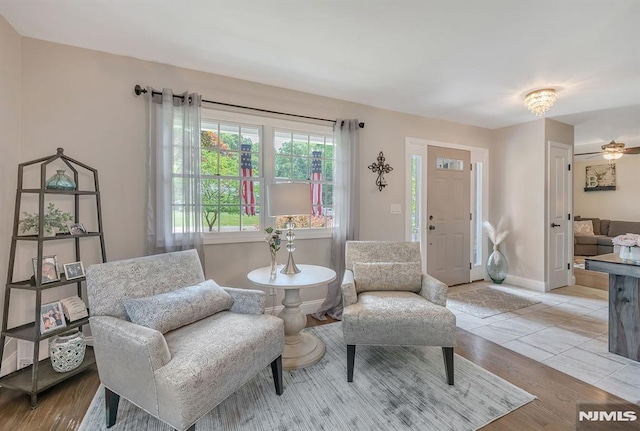 sitting room featuring light hardwood / wood-style floors