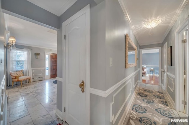 hallway with ornamental molding