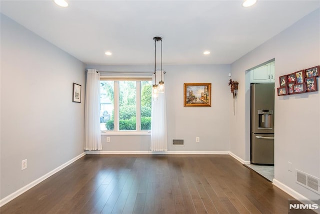 unfurnished dining area with dark hardwood / wood-style floors