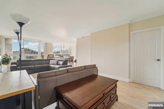 living room with light hardwood / wood-style flooring